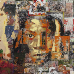 Blake Jamieson, "King Samo", 24" x 36" x 1.5", Mixed media, acrylic, spray paint collage, epoxy on canvas