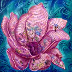 Lady Pink, "Brick Magnolia", 2017, 48” x 48” acrylic and spray paint on canvas