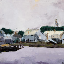 Kathleen Gefell, "Harbor Houses", 2016. 11" x 15", oil on canvas on paper