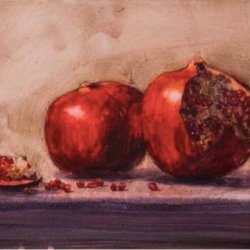 William A. McDonough, “Pomegranates”, 2015. Watercolor and acrylic medium on gessoed paper, 10- 1/2" x 14"