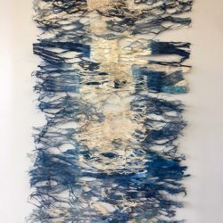 Jennifer Davies, "Night Gaze", 2020. Indigo dyed kozo lace and thread, 72 in. x 48 in.  $2,500