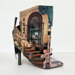 Robert Steele, "Stairway to Heaven", Paper Collage on Shoe, 10.25” H x 3” W x 9” L